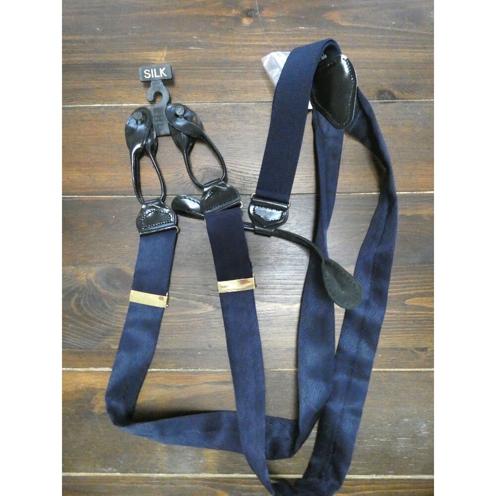 Men's Wearhouse NWT Navy Blue 100% Silk Suspenders Button On Y Back